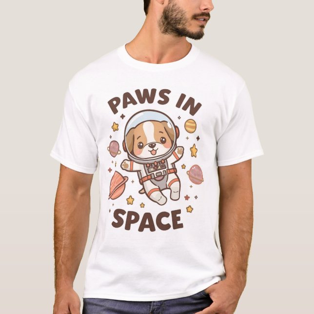 Paws in Space Funny Astronaut Cat T-Shirt – Cool  (Frente)