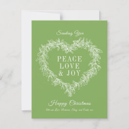 Paz, amor, alegria, carta de Natal verde