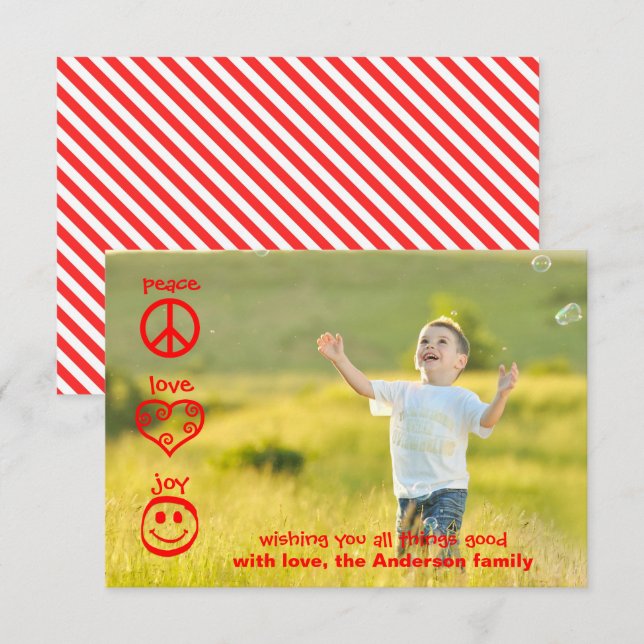 Paz, Amor, Alegria - Cartão de Natal 3x5 (Frente/Verso)