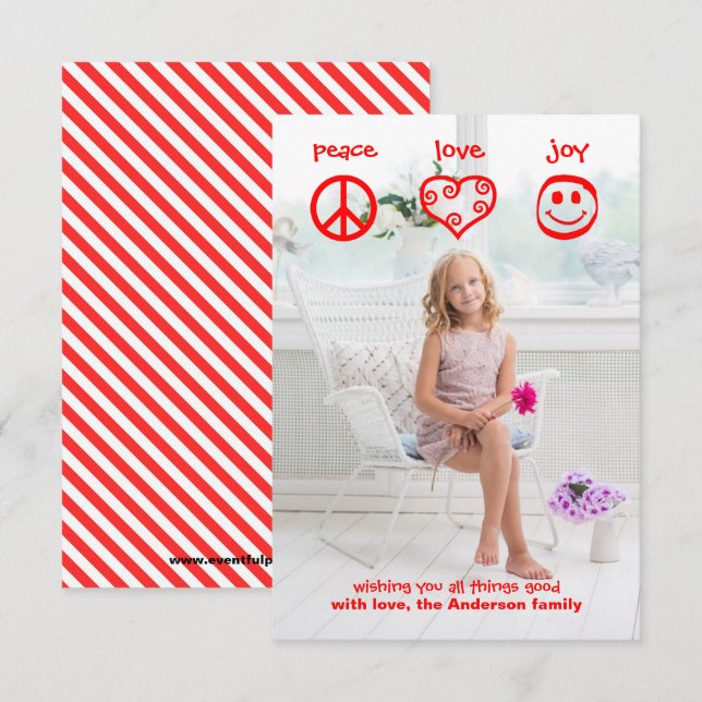 Paz, Amor, Alegria Vertical - Cartão de Natal 3x5 (Frente/Verso)