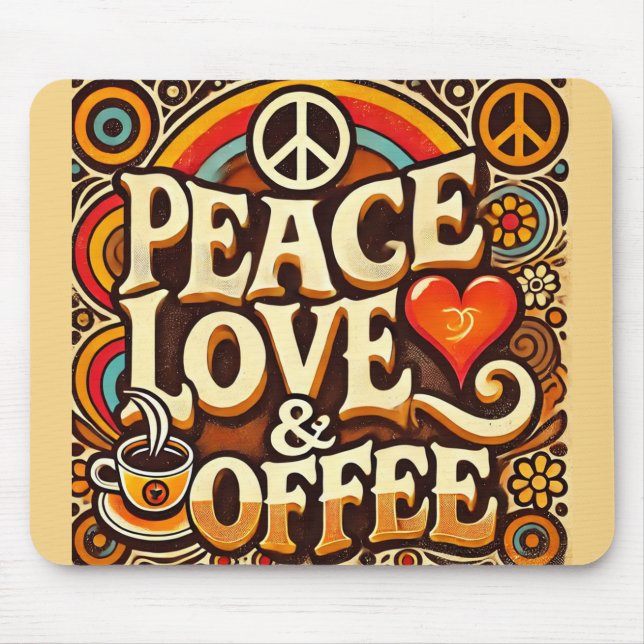 Paz, Amor, & Café Retro Mousepad (Frente)