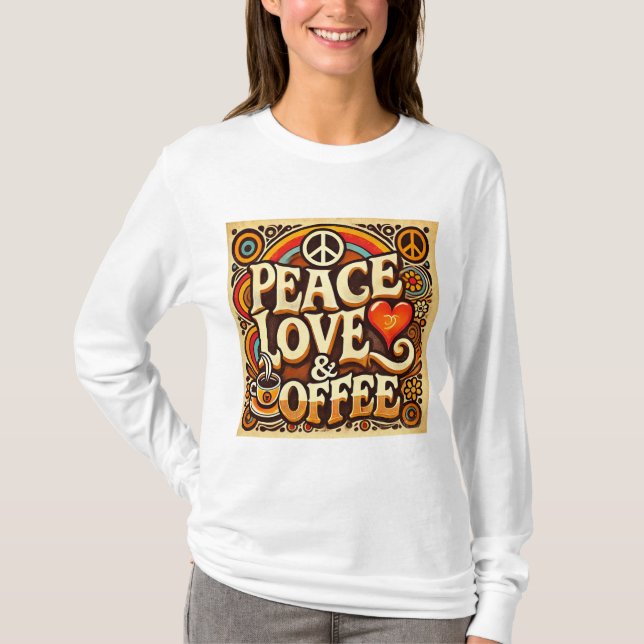Paz, Amor, & Café Retro T-Shirt & Hoodies (Frente)