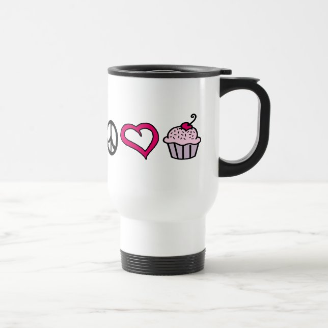 Paz, amor & cupcakes! Caneca de viagem (Direita)