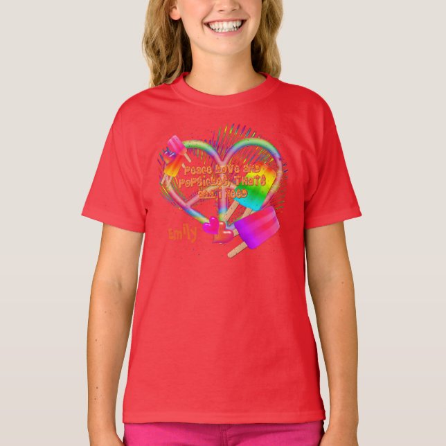 Paz, amor e camisetas-garotas, Camisa Raglan (Frente)