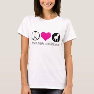 Paz, amor, e t-shirt das senhoras de Pitbulls