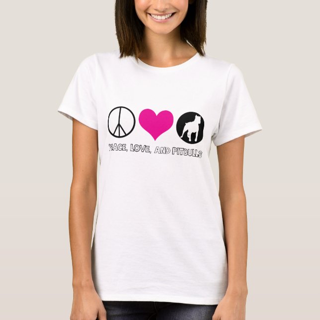Paz, amor, e t-shirt das senhoras de Pitbulls (Frente)