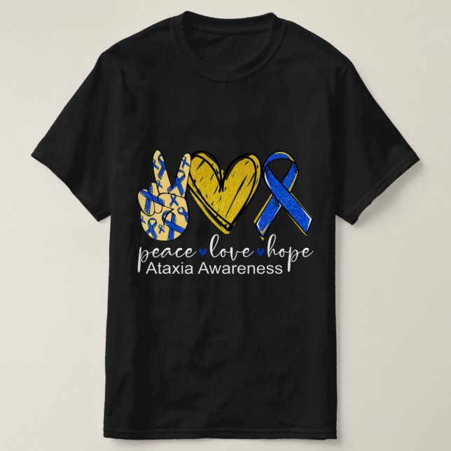 Paz Amor Esperança Consciência Ataxia Camisa Azul  (Frente do Design)