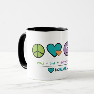 Paz, amor, felicidade, e caneca da bondade