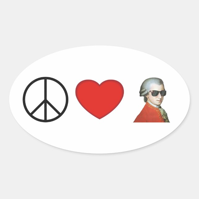 Paz, Amor, Mozart, autocolante para amantes da mús (Frente)