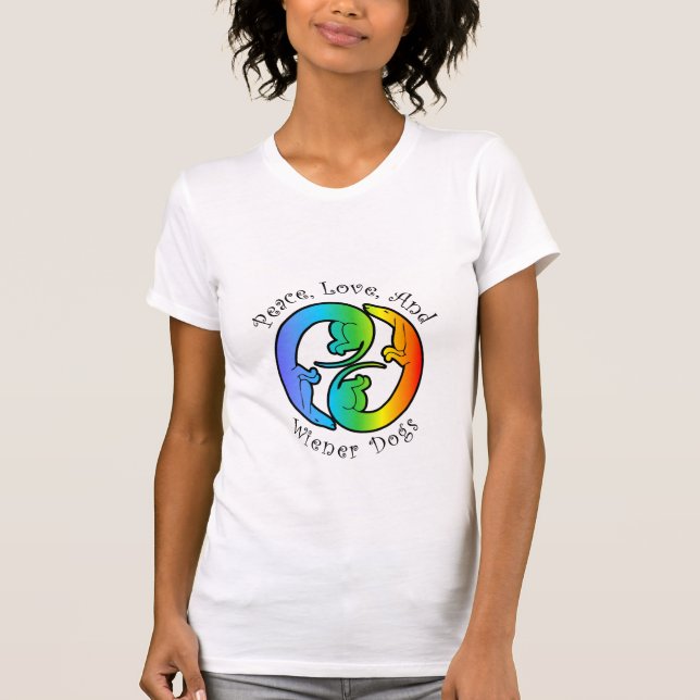 Paz, amor, & t-shirt das senhoras dos cães do (Frente)