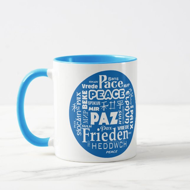 Paz de caneca azul/branca em vários idiomas (Esquerda)