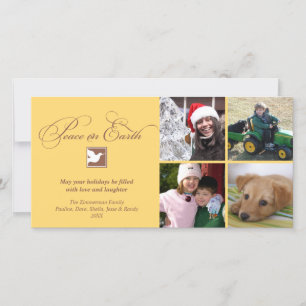 Paz de pomba amarela castanha no cartões de natal 