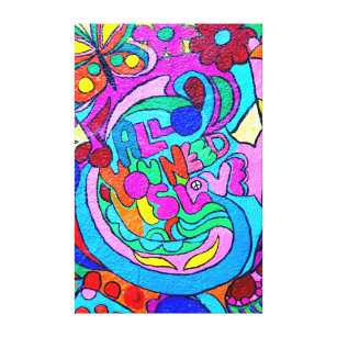 paz do estilo do hippie e canvas coloridas do amor