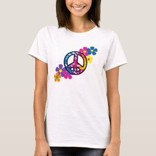 Paz e t-shirt do Hippie das flores 60s