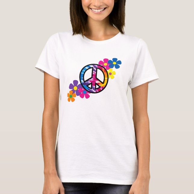 Paz e t-shirt do Hippie das flores 60s (Frente)