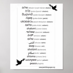 Paz em 17 idiomas falados por Poster judeus