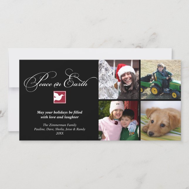 Paz em cartões de natal preto branco (Frente)