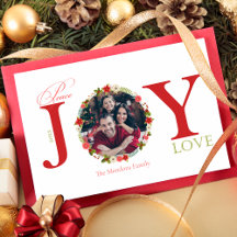 Paz Joy Love Wreath Cartões de foto de Natal