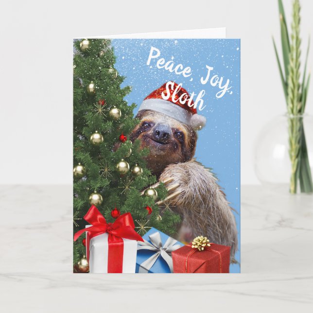 Paz Joy Sloth Christmas Sloth no cartão de Papai N (Frente)