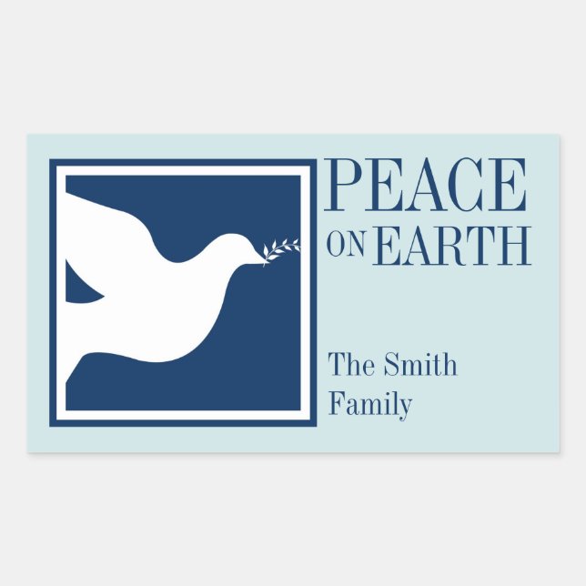 Paz na Terra, pomba branca, azul, grande etiqueta  (Frente)