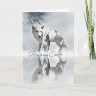 Paz no Lobo e Coruja no Cartão de Natal da Terra