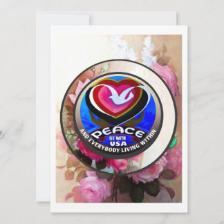 Paz Seja Com Os EUA. Mão pintada. Cartão de Folha 