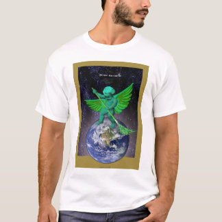 Paz verde do anjo no t-shirt da terra