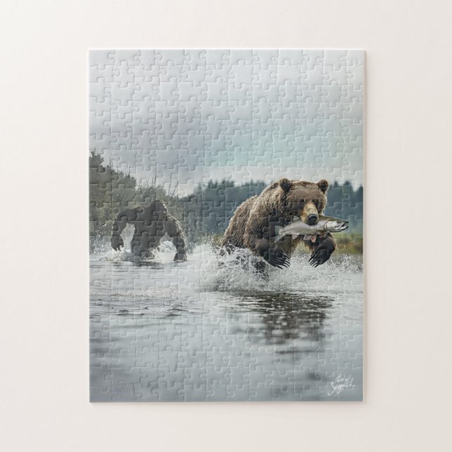 Pé-Grande Perseguindo Urso: Quebra-Cabeça Fotoreal (Vertical)