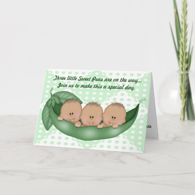 Pea Chá de fraldas Verde Triplets em Convite Pod (Frente)
