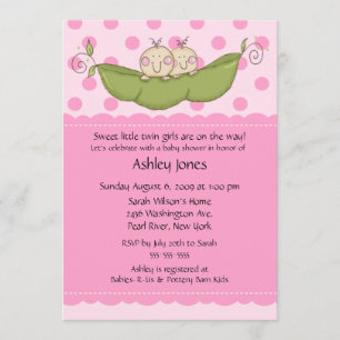 Pea Pod Twin Girls Baby Shower Convites