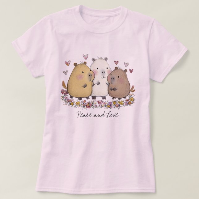 Peace and Love Capybara T-shirt (Frente do Design)