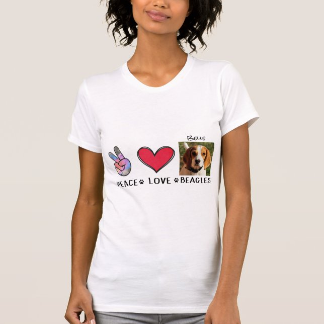 Peace Love Beagles Dog Alavanca T-Shirt (Frente)