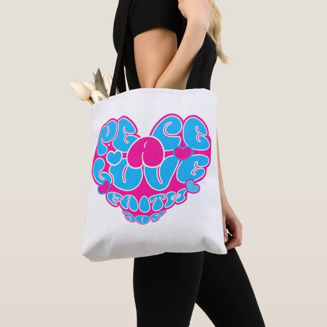 Peace Love Faith Joy Aqua Pink Heart Bolsa (Close Up)