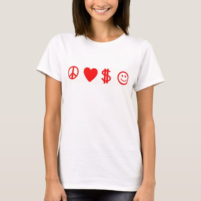 PEACE LOVE FELIZ DINHEIRO t-shirt comprida pelas m (Frente)