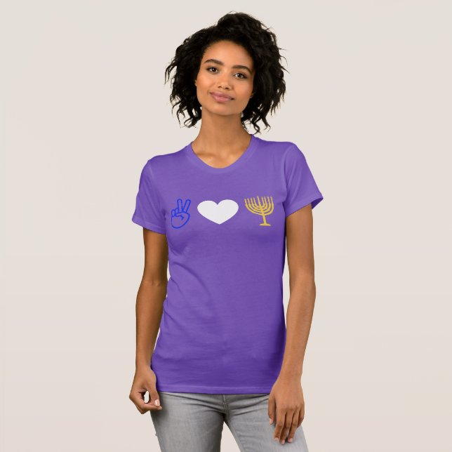 Peace Love & Hanukkah T-Shirt (Frente Completa)