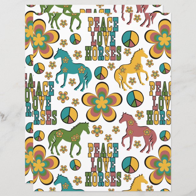 Peace Love Horses Scrapbook Paper (Frente/Verso)