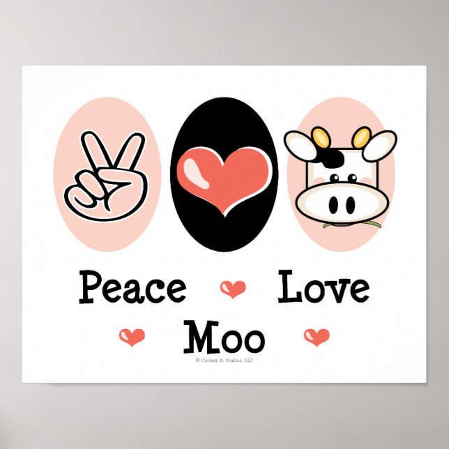 Peace Love Moo Cute Cow Poster (Frente)