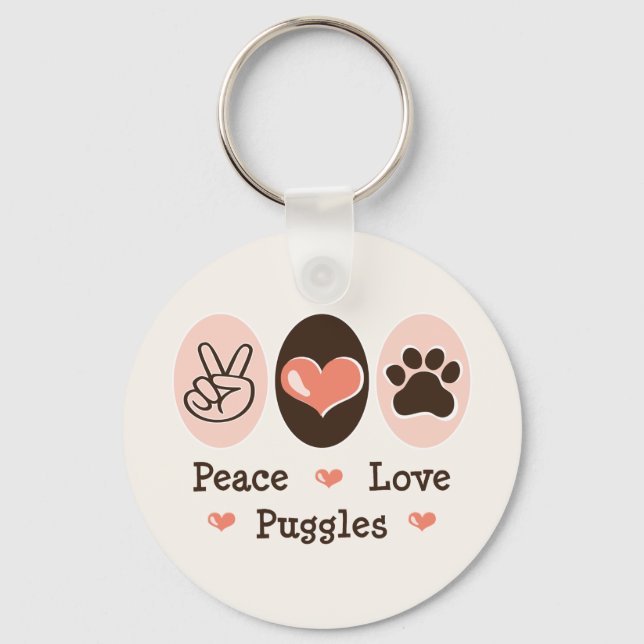Peace Love Puggles Chaveiro (Frente)