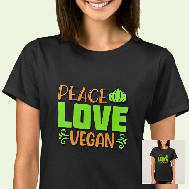 Peace Love Vegan Green Brown em T-Shirt (Criador carregado)