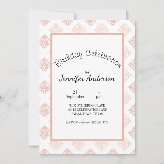 Peach Blush Damask Sweet 16 Aniversário (Frente)