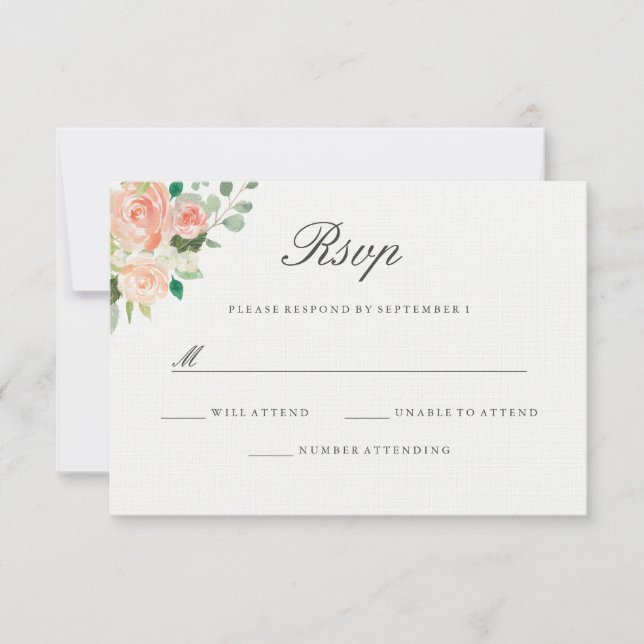 Peach Blush Watercolor Floral Weding RSVP (Frente)
