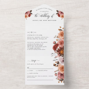 Peach, Burgundy Blush Floral Casamento RSVP