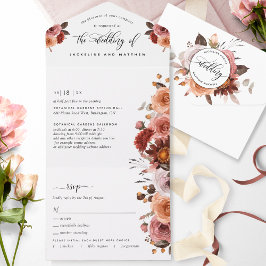 Peach, Burgundy Blush Floral Wedle Tear Off RSVP