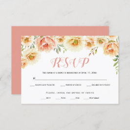 Peach coral aquarela flores casamento RSVP