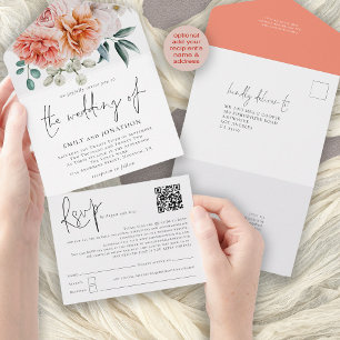 Peach Coral Peonies Florals Coral Código QR Casame