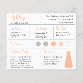 Peach Dress Color Bridesmaid Information Card