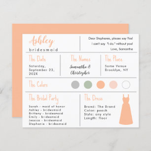 Peach Dress Color Bridesmaid Information Card