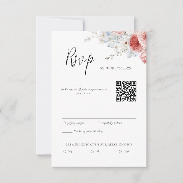 Peach Dusty Blue Floral RSVP (Frente)