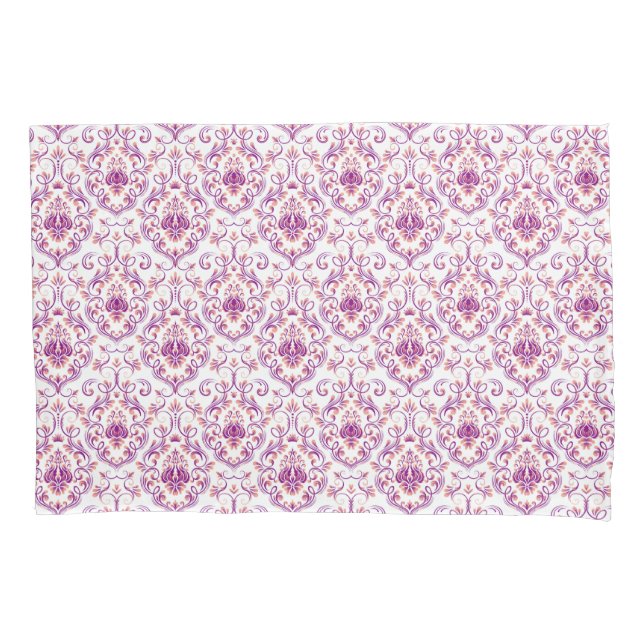 Peach e Damasco Roxo Padrão Elegante Floral (Frente)