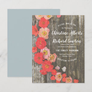 Peach e Poppy Rustic Floral Wedation Convite